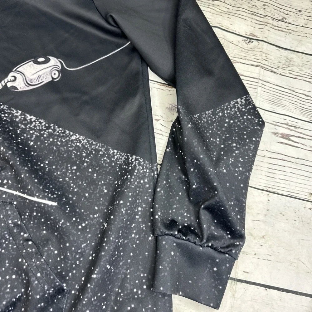 Astronaut Vacuuming Moon Space Galaxy Graphic Hoodie Black White Pullover Mens L